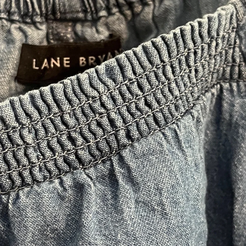 Lane Bryant Top Women 26 Blue Denim Ruffle Smocked Neutral Boho Western Cowgirl - Picture 8 of 14